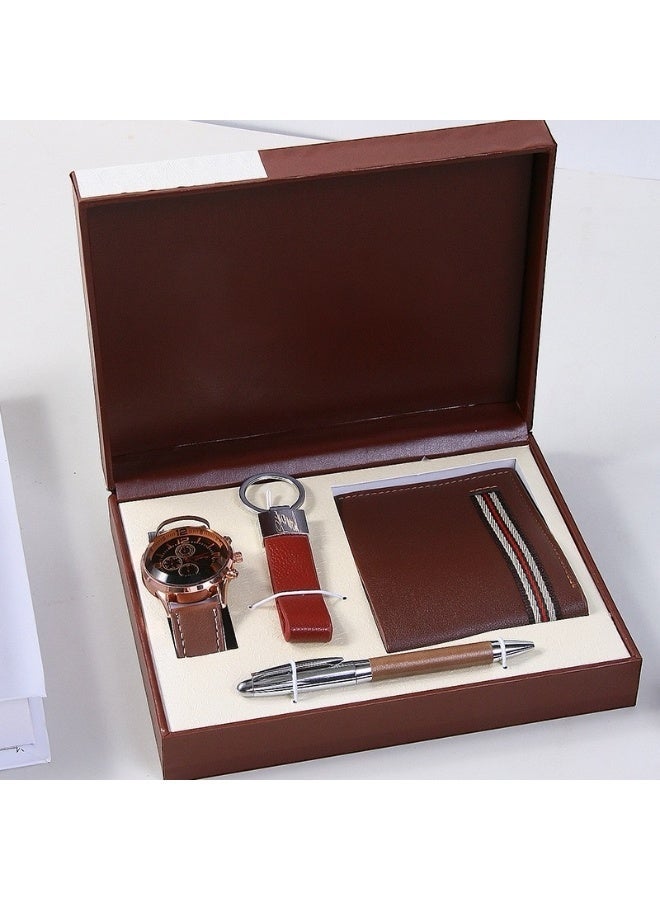 أولودينيز  طقم هدايا فاخر للرجال – ساعة، محفظة جلدية، ميدالية مفاتيح، وقلم أنيق في علبة فاخرة - Image 2